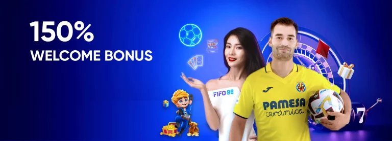 FIFO88 Crypto Casino Malaysia with 150% welcome bonus together with 1 yellow shirt player, 1 white dress girl